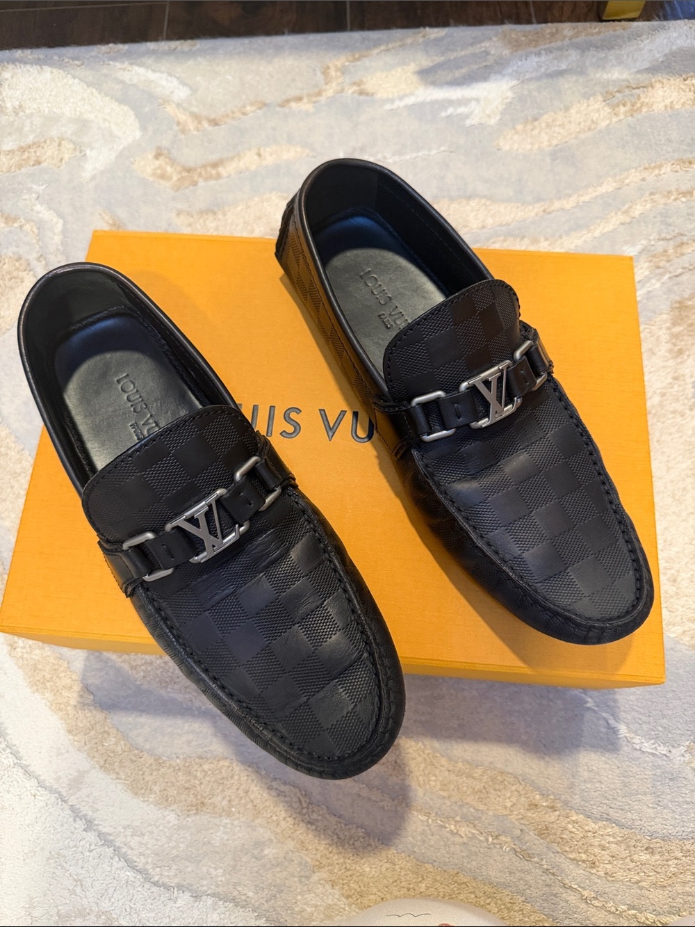 Louis Vuitton Black Damier leather LV Loafers 9